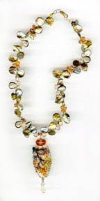 Fresh water pearls, spessartite garnet, topaz, olive quartz, 14K, 18k